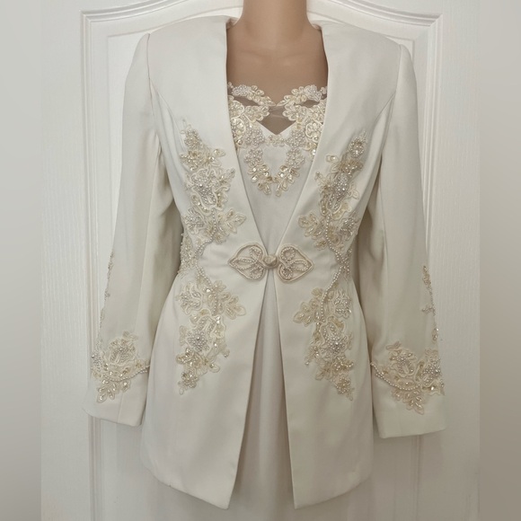 Alfred Angelo VTG 80’s 90’s Beaded Ivory Column Wedding Event Dress & Jacket 6 - Picture 14 of 16